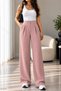 Women's High Waist Single Pleated Palazzo Pants with Pockets, Textured Fabric, Plus Size Option Available