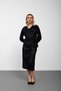 Black Degaje Collar Tie-Front Midi Dress with Floral Detail