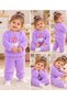 Girl's Dinosaur Figured Plush Top and Bottom Pajama Set - 2