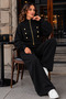 Women's Zippered Stripe Button Detailed Knitwear Double Set Sweater