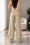Women's High Waist Single Pleated Palazzo Pants with Pockets, Textured Fabric, Plus Size Option Available - 2