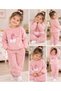 Girl's Dinosaur Figured Plush Top and Bottom Pajama Set - 2