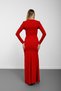 Red Double-Breasted Collared Long Dress with Belt Buckle and Slit - 7