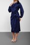Navy Blue Degaje Collar Tie-Front Floral Detailed Midi Dress - 6