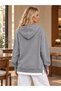 Side Zipper Detailed Hooded Shawl Collar Blouse Gray - 2