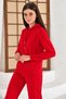 Red Two-Yarn Oversized Hooded Sweatshirt with Pockets