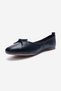 01 Dark Navy Blue Genuine Leather Women's Ballerina Shoes - 8