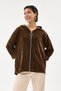 Women's Brown Italian Hooded Zippered Oversize Velvet Jacket Size 38 - 44