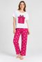 Women's Fuchsia Printed Heart Patterned Short Sleeve Cotton Pajamas Set