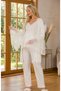 New Season Ecru Maternity Premium Lace Detailed Stylish Long Sleeve Dressing Gown Pajama Set 3-Piece Set