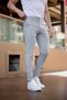 Men's Gray Striped Fabric Trousers Slim Fit Narrow Leg Classic - 4