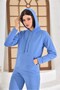 Blue Two-Yarn Oversized Hooded Sweatshirt with Pockets