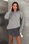 Women's Gray Knitted Crew Neck Oversize Long Sleeve Knitwear Sweater (Length 70 cm) - 5