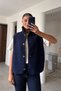 Pocket Detailed Buttoned Vest-Navy Blue Dark Blue - 3