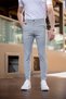 Men's Gray Striped Fabric Trousers Slim Fit Narrow Leg Classic