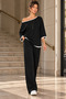 Women's One-Shoulder Open Stripe Detailed Loose Viscose Two-Thread Blouse and Wide-Leg Pants Two-Piece Set Daily Casual Stylish Set