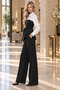 Trikoton Garnished Belted Crepe Trousers Suit Black - 3