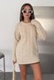Women's Beige Knitted Crew Neck Oversize Long Sleeve Knitwear Sweater (Length 70 cm) - 4