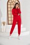 Red Two-Yarn Oversized Hooded Sweatshirt with Pockets - 3