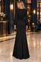 Long Janjan Crepe Evening Dress with Front Ruffle Detail in Black - 2