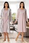 Women's Powder Plaid Design Long Sleeve Maternity Dressing Gown Nightgown Set of 2 - 5