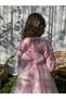 Girl's Long Rose Detailed Back Bow Tulle Dress - 2