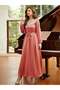 Coral Pink Embellished Tie-Waist Gown - 4