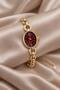 Kelyn Women's Burgundy Dial Gold Chain Cord Oval Wristwatch - Luxury Bracelet Design Stylish Watch