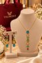 Colorful Stone Gold Color Women's Necklace Earring Set Long Dangle Stylish Evening Dress Jewelry Set - 2