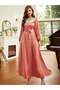 Coral Pink Embellished Tie-Waist Gown - 6
