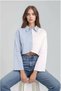 Women's Special Design Asymmetric Cut Buttoned Striped Paneled Cropped Shirt
