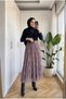 Women's Chiffon Shawl Patterned Lined Belted Flared Long Skirt 95 cm - 3