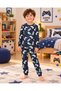 Game Pattern Navy Blue Color Boys' Long Sleeve Cotton Bottom Top Pajama Set - 3