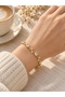 Women's Gold Color Waterway Bracelet with White Stones and Leaf Branch Pattern Bridal Evening Dress - 3