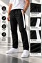 Men's Sweatpants with Zipper Pockets, Straight Leg, Side Stripes, Black Sportswear