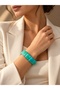 Turquoise Moire Wide Flexible Women's Bracelet with Acrylic Pieces and Elastic Band - 4
