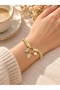 Women's Gold Color Clover Heart Pearl Charm Detailed Chain Bracelet Adjustable - 3