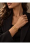 Women's Gold Color Wavy Triple Bracelet Set Steel Thin Layered Bracelet - 4