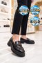 Women's Loafer Shoes Black Leather Buckle Thick Sole Stylish Women's Classic Casual Shoes 572508 - 3