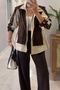 Dark Brown Fisto Fabric Garnished Hooded Suit Key37650 - 4