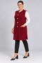 Plus Size Red Diamond Patterned Round Neck Buttoned Pocketed Long Sleeveless Soft Mom Vest - 2
