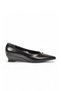 Women's Wedge Heeled Shoes Black Skin Stone Detailed Pointed Toe Stylish Women's Evening Dress Shoes 608442