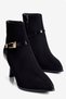 Women's Suede Boots Pointed Toe Thin Heeled Gold Buckle Zippered Elise Black