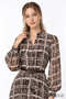 Belted Lined Long Sleeve Regular Midi Dress - 5