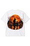 Moonlit Witch & Cat - Halloween Blood Moon Gothic Fantasy Back Print Graphic T-Shirt