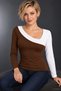 Contrast Effect - Women's Asymmetrical Collar Two-Tone Viscose Blouse - 5