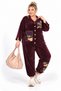 Large Size Women's Picasso Patterned Eye Appliqué Beaded Embroidered Buttoned Velvet 50-52 Size Bottom-Top Set
