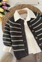 Striped Knitwear Cardigan Baby Boy 3-Piece Sports Set - Anthracite - 5
