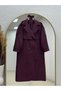 Baharşah Bolero Belted Buttoned Long Trench Coat-Qa1020 Plum - 2