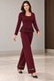 Tulle Coordination - Women's Round Neck Peplum Blouse and Wide Leg Pants Crepe Set - 2
